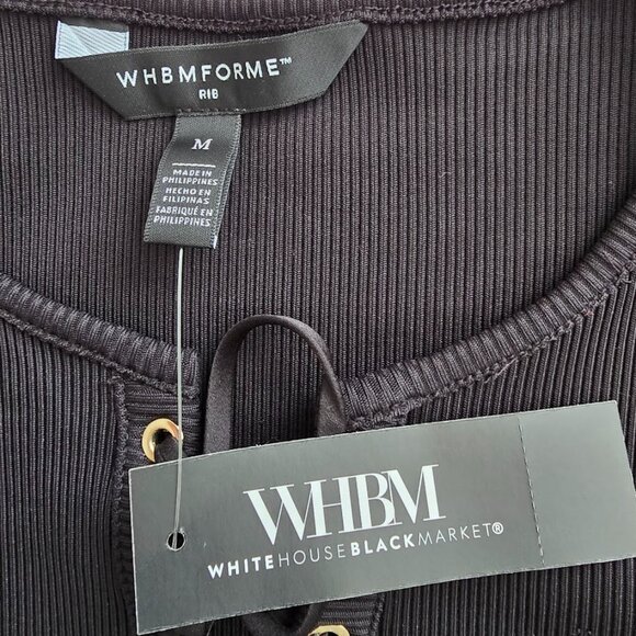 WHBM FORME Short Sleeve Lace Up Criss Cross Black Ribbed Top Size Medium NWT - Picture 8 of 12